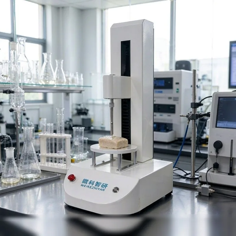 微科智研质构仪在中国海洋大学实验室安装调试完成,研究员进行鱼糜凝胶测试